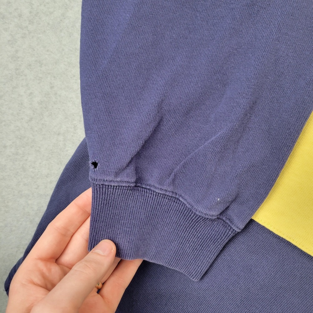 Polo Ralph Lauren Rugby Shirt Mens XL Blue Yellow Striped Elbow Patches Vintage - Picture 5 of 14